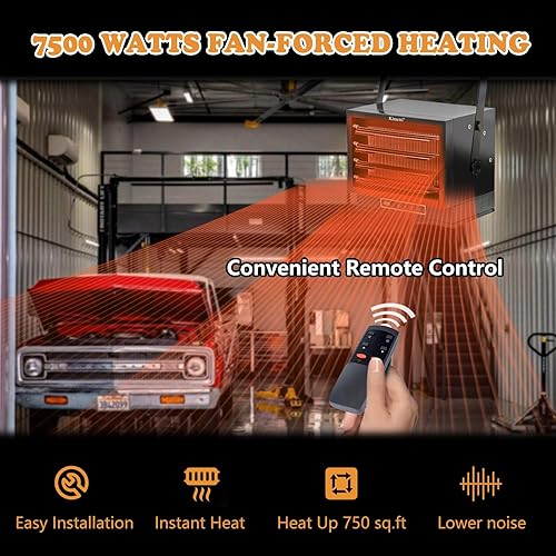 Miniatura 6 de Calentador eléctrico de garaje de 7500 vatios, calentador de tienda cableado de 240 V con control remoto de función completa, calentadores de garaje