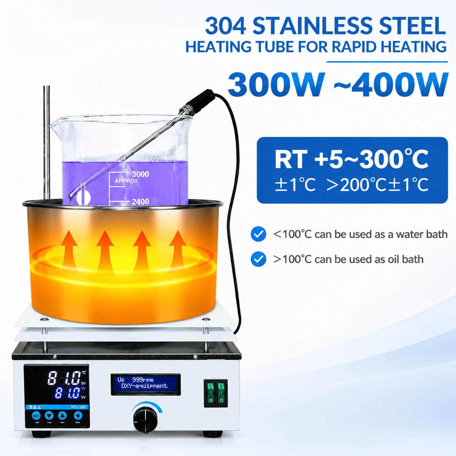 3L/5L/10L/15L Labor-Wasser-/Ölbad mit digitaler LED-Anzeige, Heizplatte mit Rührfunktion (Edelstahl 304), Drehzahlregelung bis 2450 U/min – für Haushalt, Labor und Schule 15L-110V