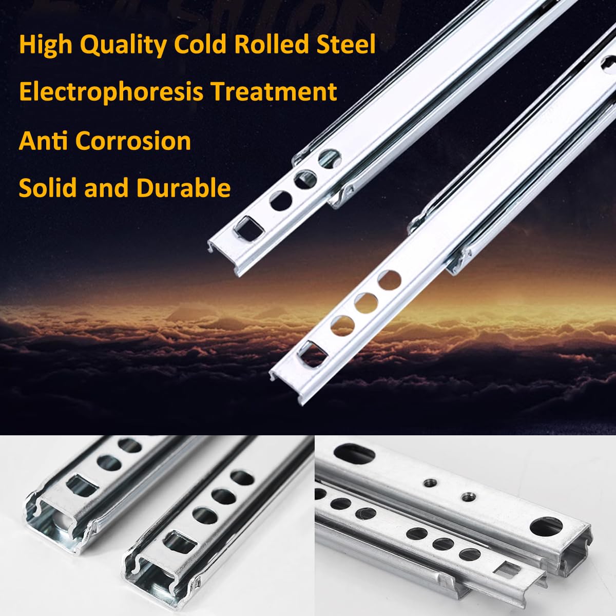 MOCNT 2 Pair (4 Piece) Heavy Duty 17mm Drawer Runners 342mm Drawer Rail Runners Ball Bearing Steel Drawer Slides Cabinet Sliding Full Extension Kitchen Desk Rail Runners - Image 2