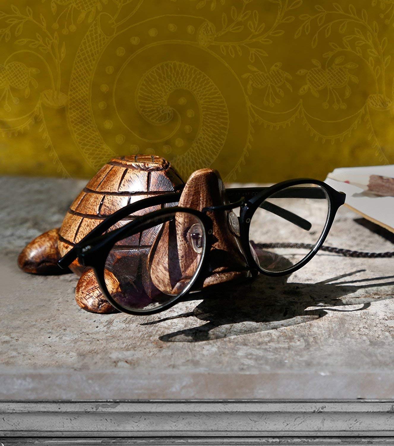 Ajuny Porte-lunettes Hibou En Bois Massif – Présentoir Artisanal Fait Main, Support Lunettes De Vue/lecture & Soleil, Format Compact 12,7 Cm (5''), Déco Bureau & Table De Chevet, Idée Cadeau