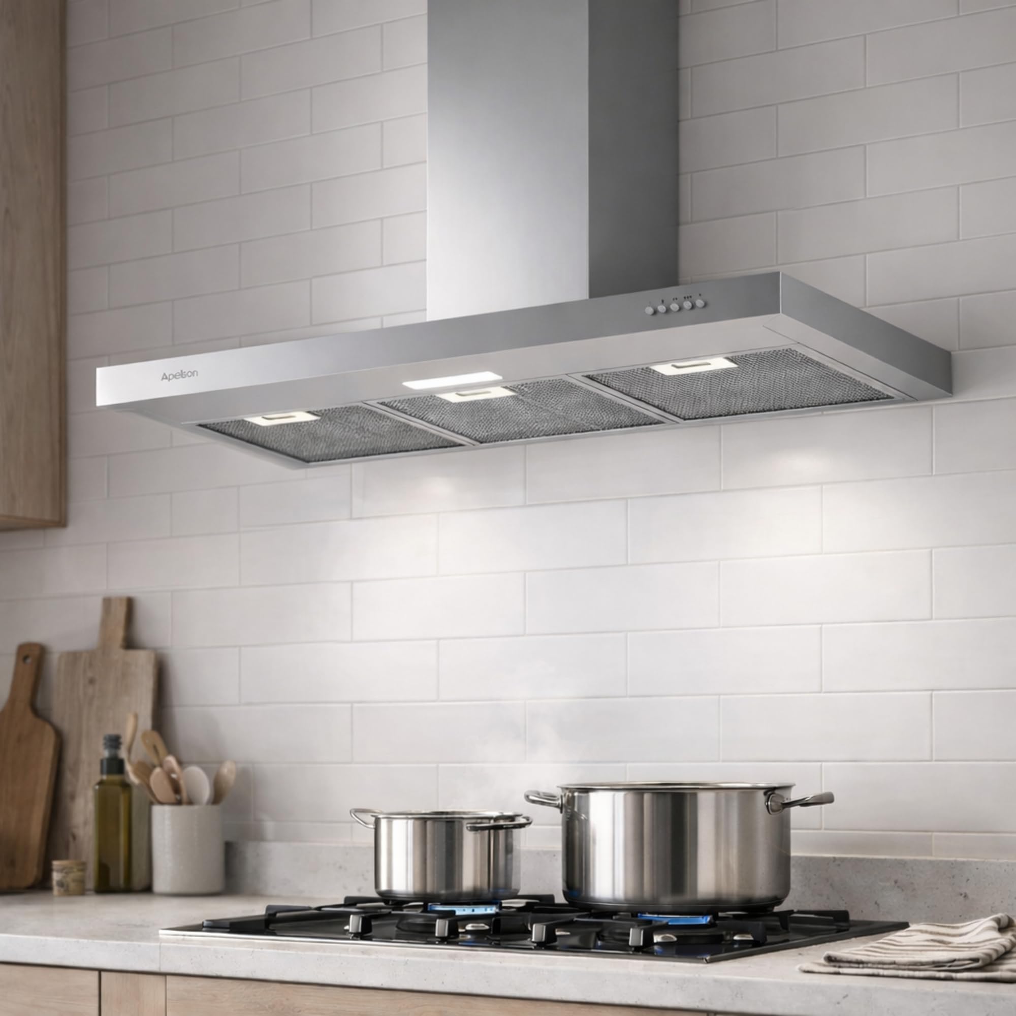 Apelson Okap kuchenny TALIA 901 X/A 3-poziomowy wyciąg sterowanie mechaniczne pojemność 299 m3/h Cichy 61 dB LED Łatwa instalacja Kolor szary stal nierdzewna