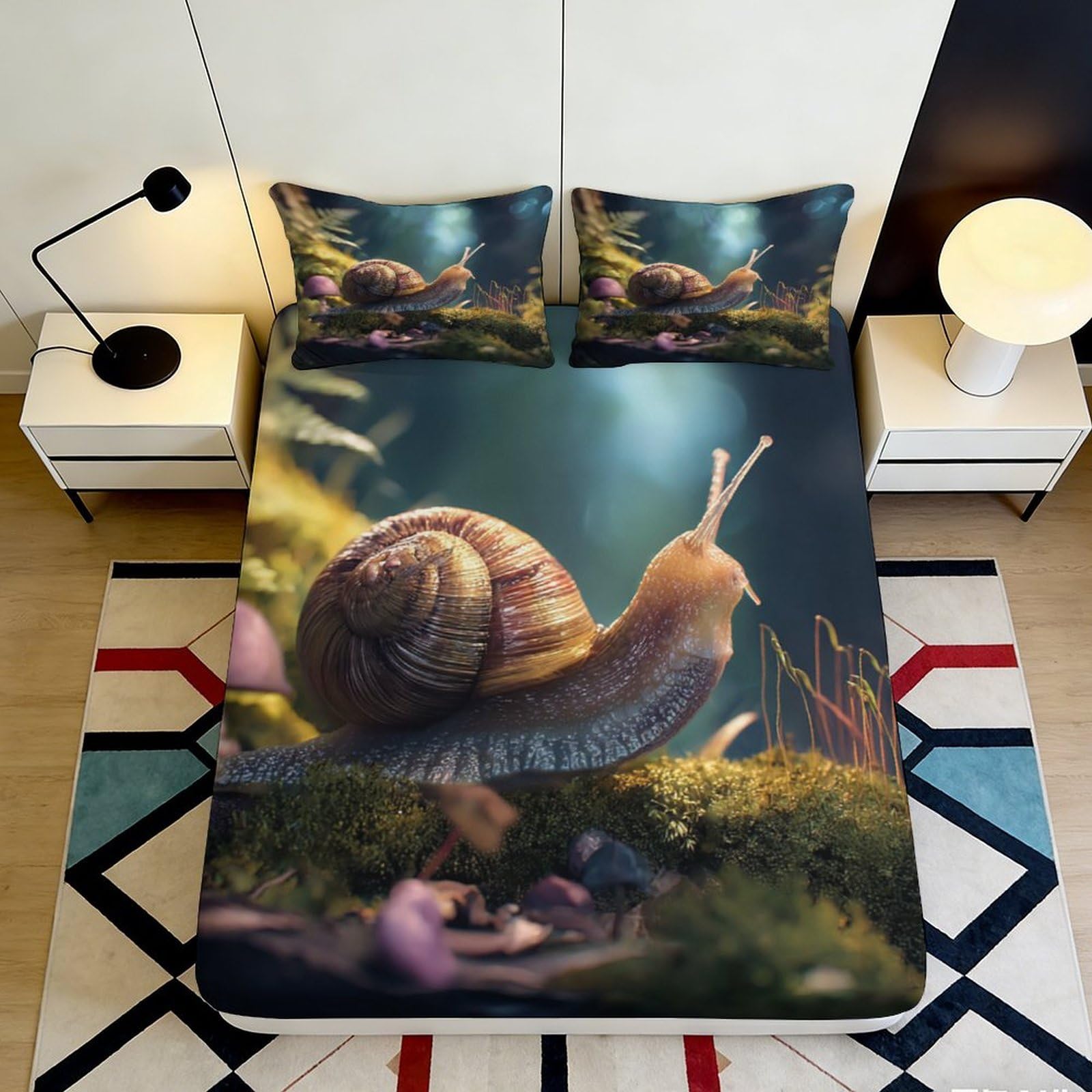 3D Printed Snail Forest Fitted Sheet Microfiber Soft Anti-slip Bed Cover for Bedroom Guest Room Decor 90x200x25cm