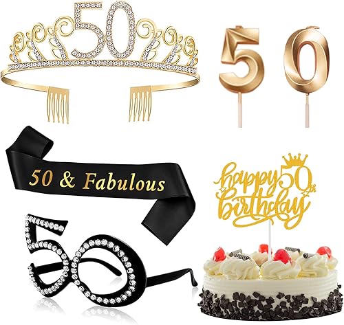 Regalo de cumpleaños número 50 para mujer tiara de cumpleaños número 50 banda y lentes para decoración de fiesta de cumpleaños de 50 años con caja