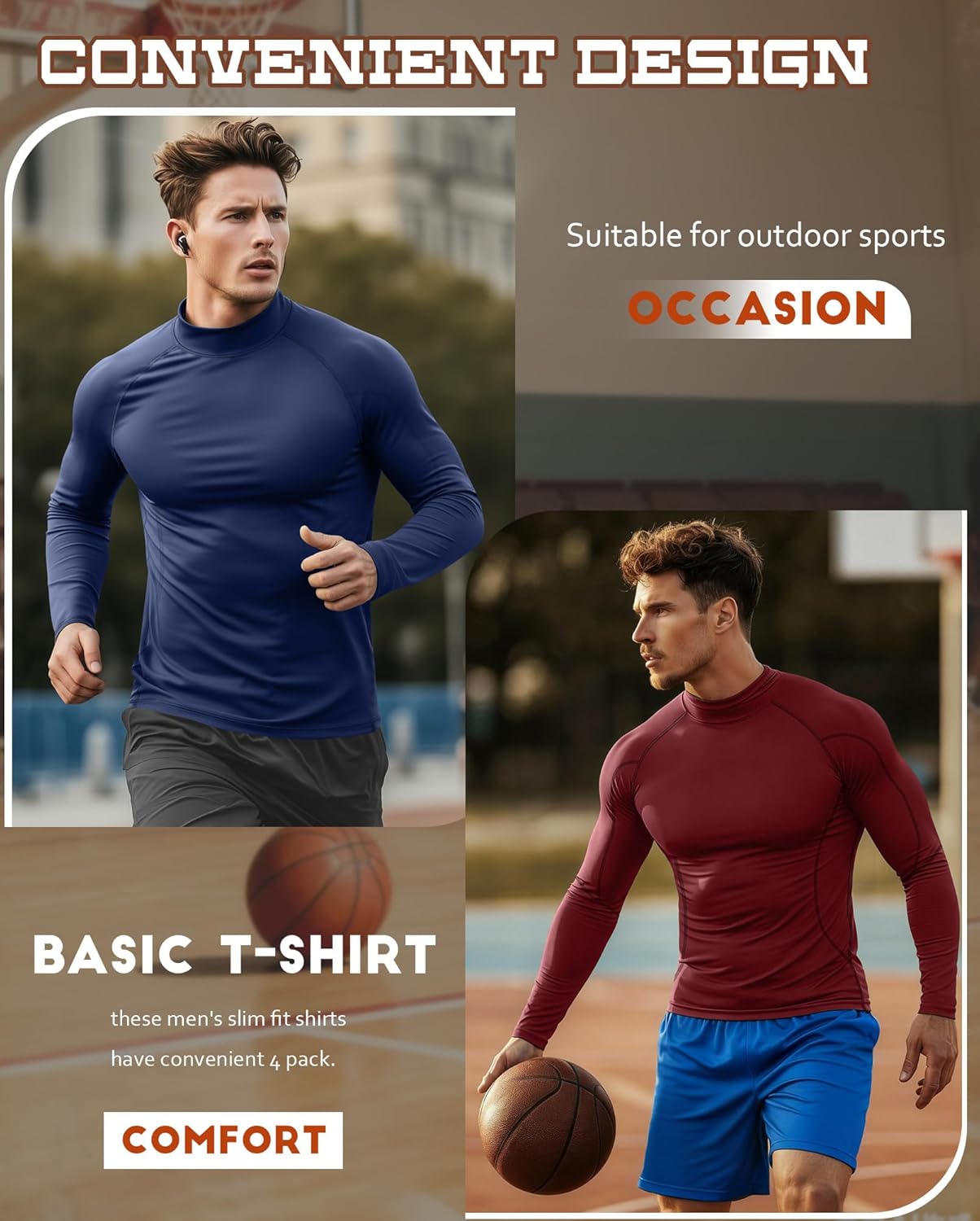 4 Pack Men's Compression Shirts Mock Neck Long Sleeve Workout Turtleneck Raglan Athletic Slim Fit Base Layer Tops - Image 6