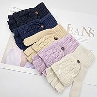 Vista 6 de Beurlike Guantes de invierno para mujer, de lana cálida, a prueba de viento, convertibles, sin dedos Negro