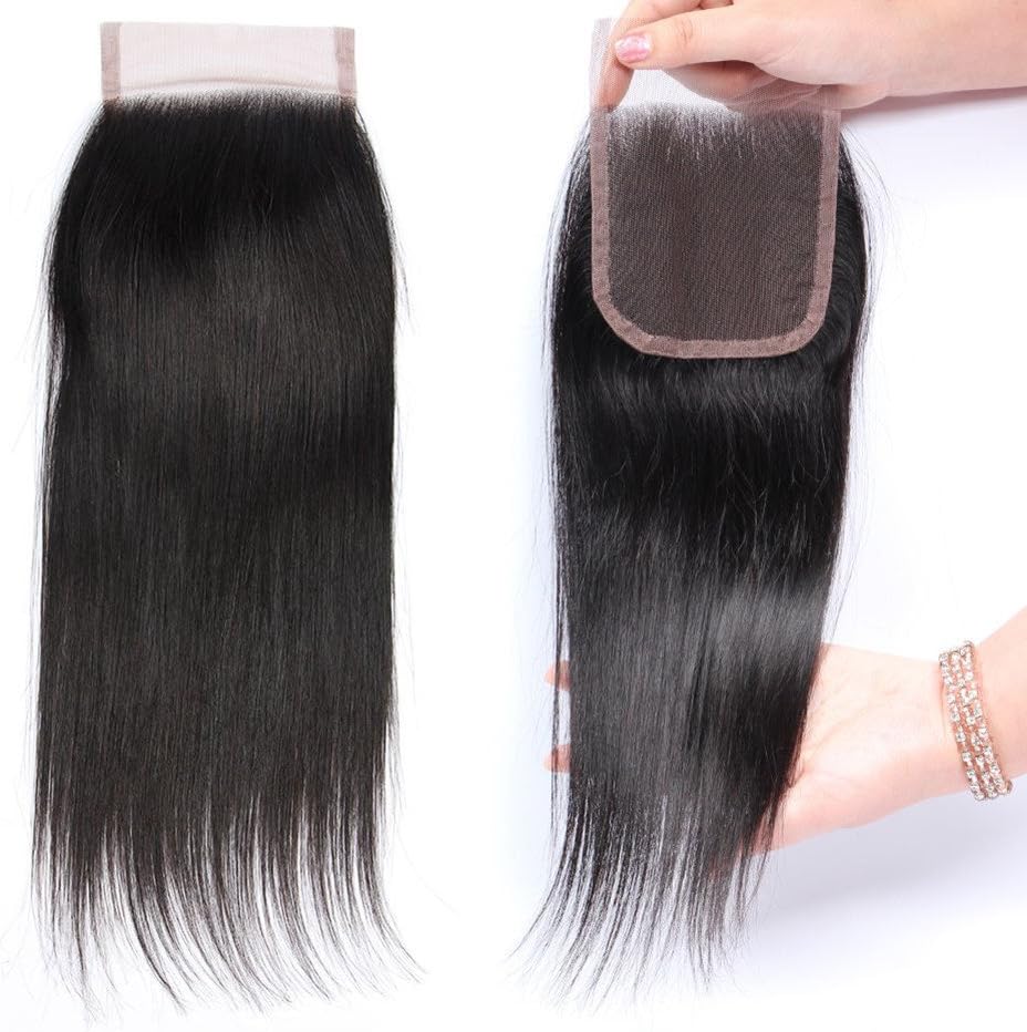 10A Brazilian Straight Lace Closure 4"x4" Free Part Swiss Lace Closure 100% Unprocessed Human Hair Lace Closures Natural Black (10 Inch)
