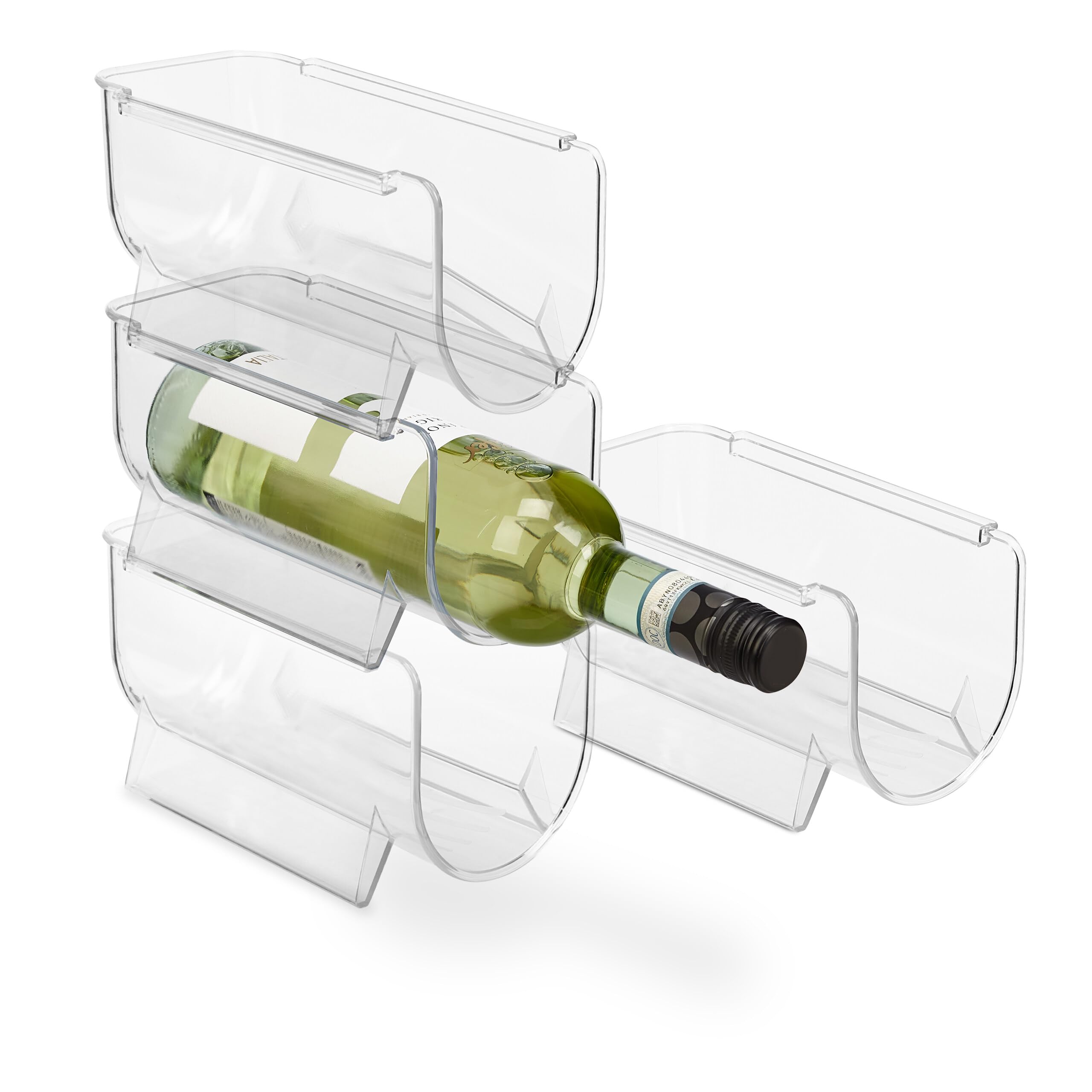 Relaxdays Stackable Bottle Holder for Fridge, Set of 4, HxWxD: 10.5 x 11 x 20.5 cm, Transparent
