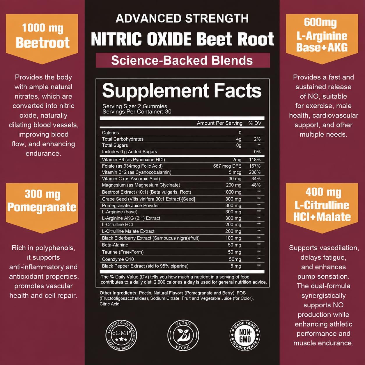 Totaria Nitric Oxide Booster 3050MG - Beet Root Gummies with Grape Seed, Pomegranate - Beetroot Supplement for Sport, Heart Health, Circulation, Blood Pressure & Cardiovascular, Vegan, Sugar Free — Amazon image 6