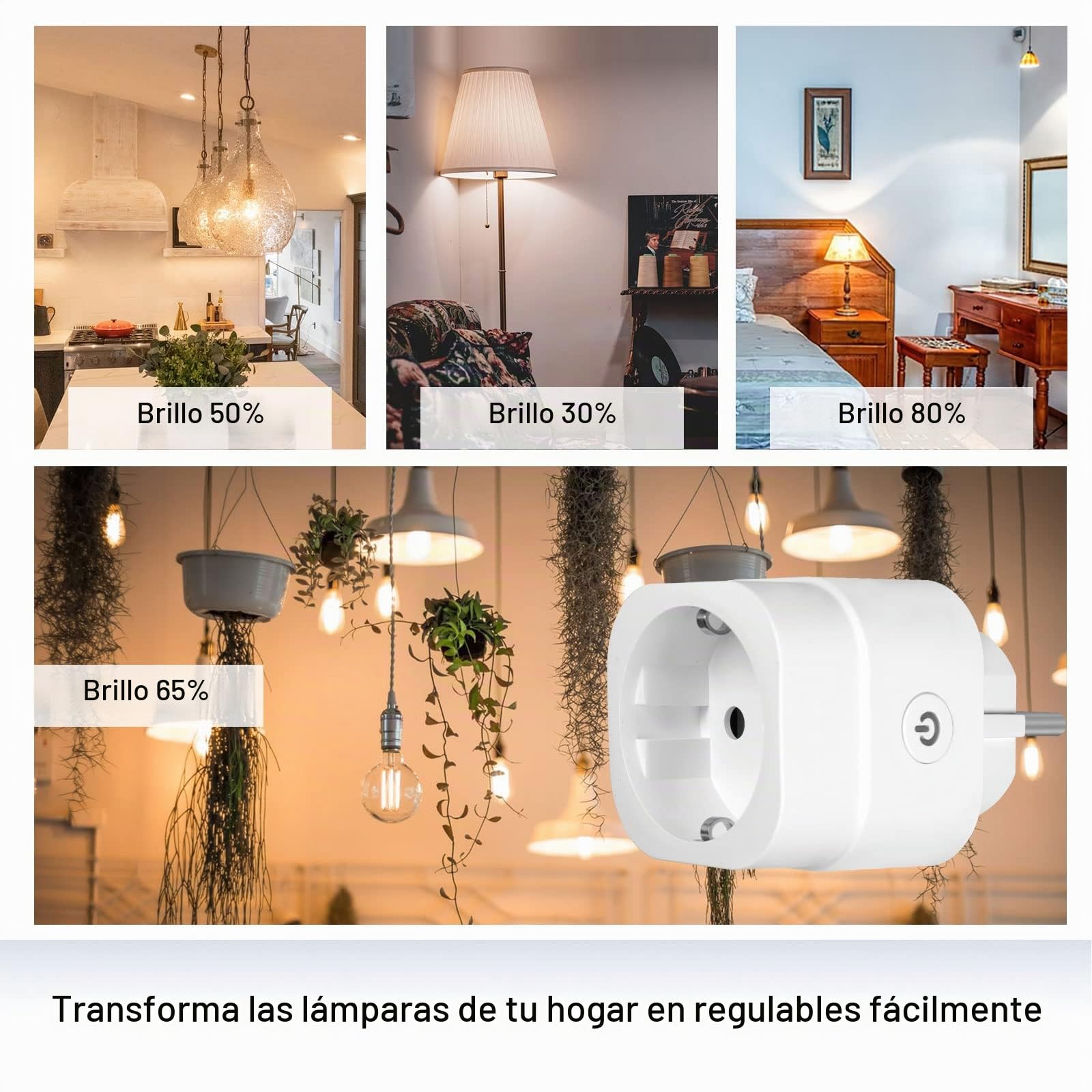 MOES WiFi Smart Dimmer Plug, 4 GHz | Enchufe Inteligente, Soporta bombillas LED regulables, Lámparas halógenas, lámparas incandescentes, Control por voz de