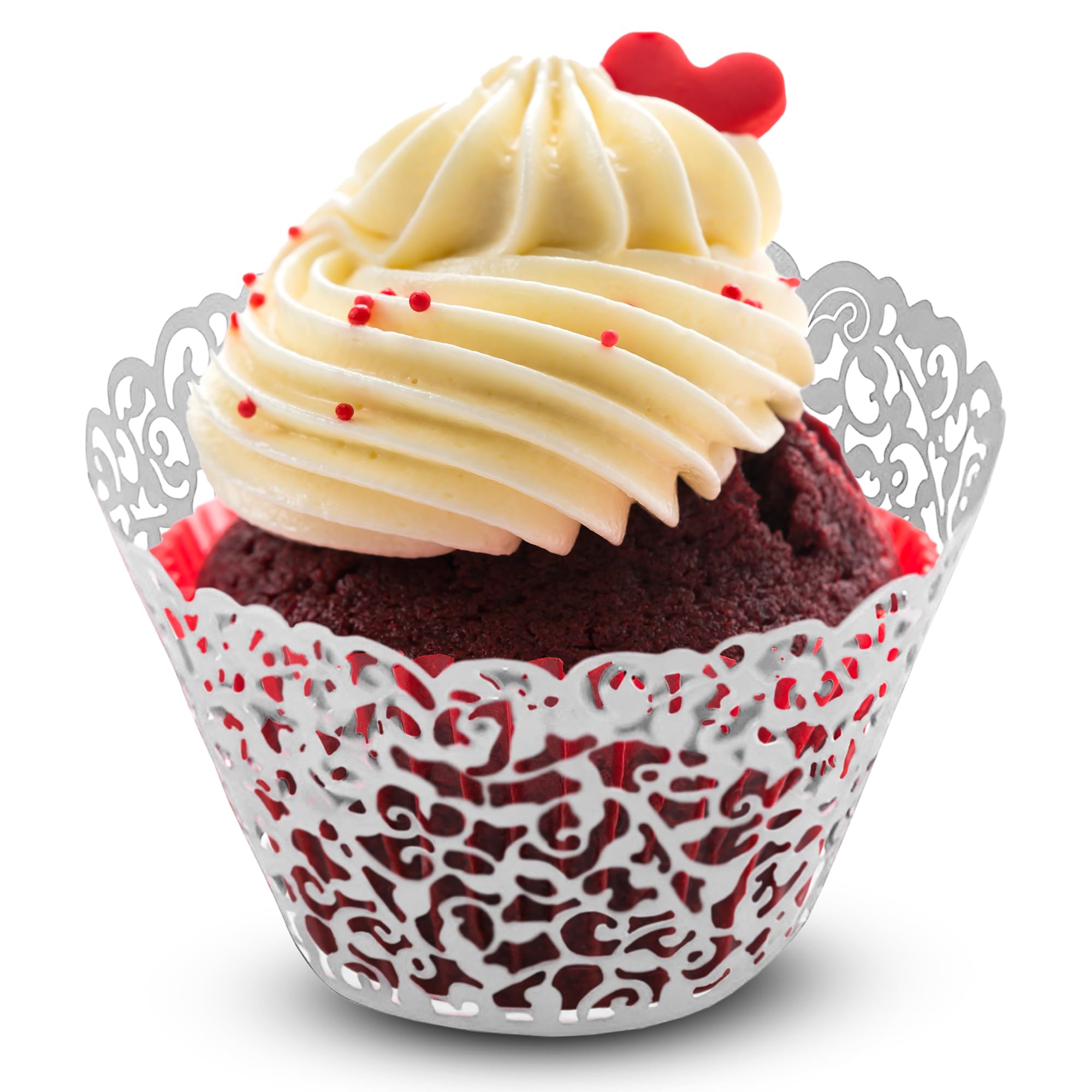 WedDecor White Cupcake Wrapper Liners for Muffins, Laser Cut Lace Baking Cups, Elegant Disposable Muffin Holders for Weddings, Engagements, Birthdays, Baby Showers & Holiday Events, 50pcs