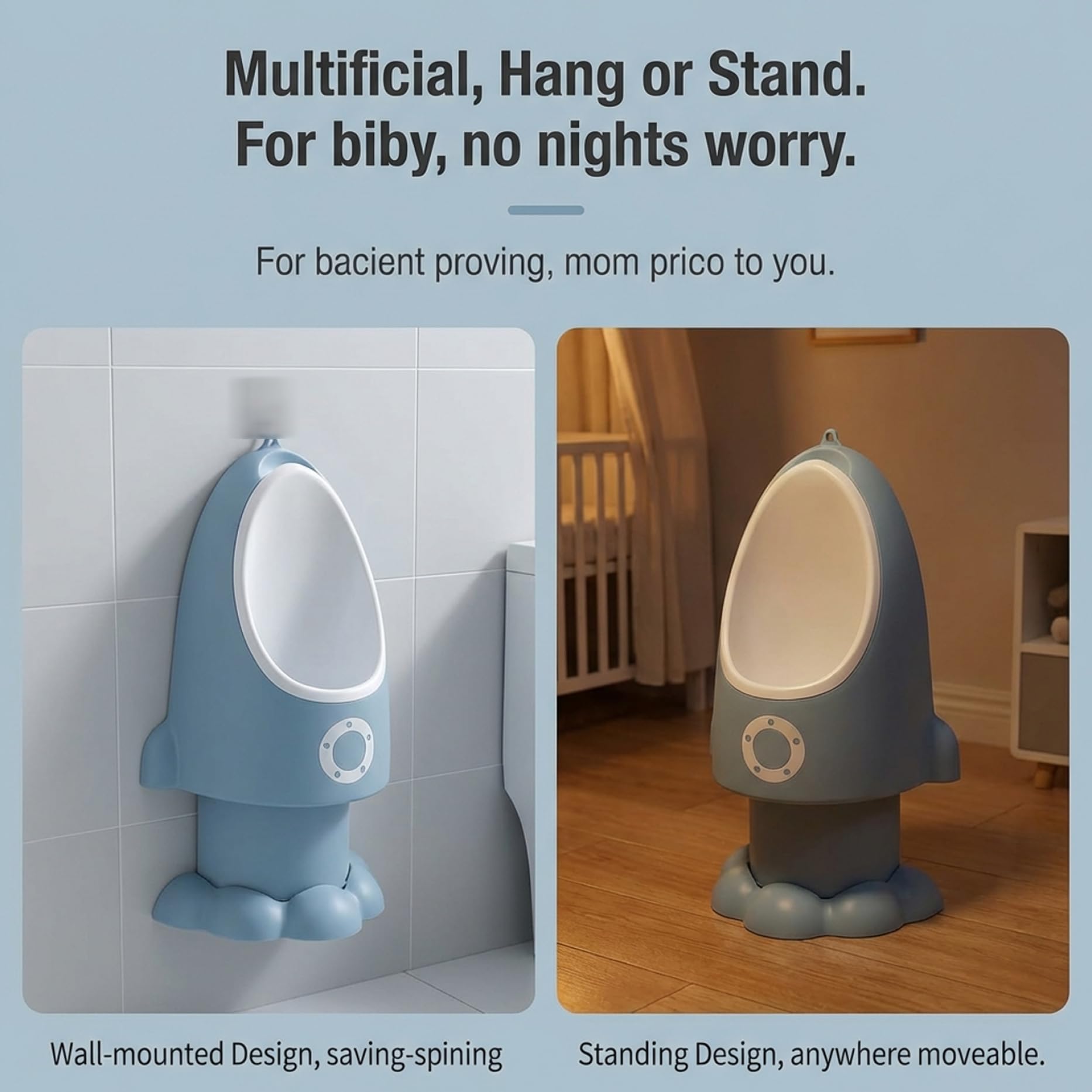 Kleinkind-Urinal, verstellbares, spritzwassergeschütztes Baby-Töpfchen mit lustiger Cartoon-Form zum Aufhängen/Stehen, leicht zu reinigendes Trainings-Töpfchen für Jungen von 1–6 Jahren, dunkelblau