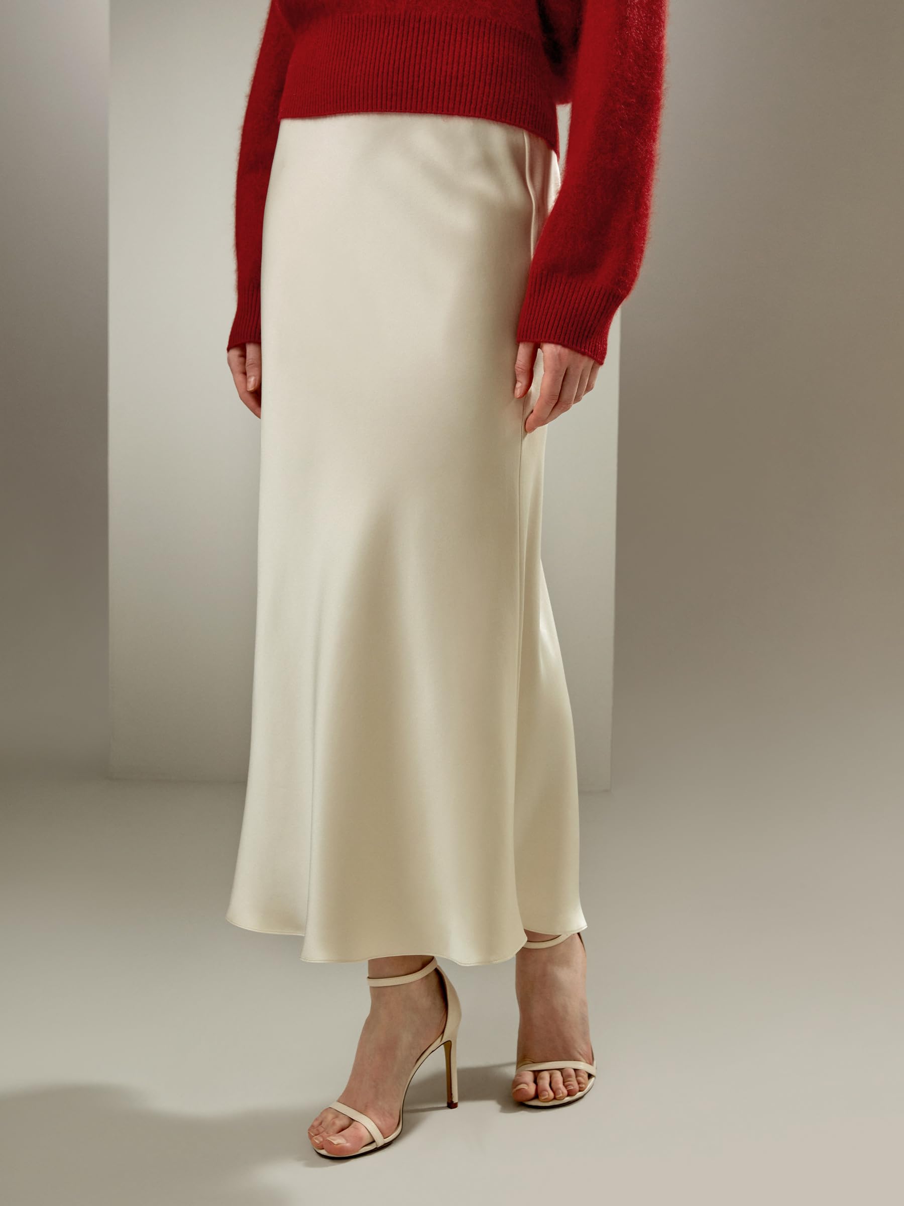 LilySilk Damen Maxirock aus 100% 32MM Seide Langer Seidenrock mit ausgestelltem Saum Midi-Seidenrock