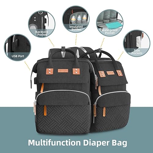 Miniatura 3 de ISMGN Mochila para pañales, mochila de viaje, bolsa de bebé, multifuncional, capacidad extragrande, impermeable y puerto de carga USB, regalos de