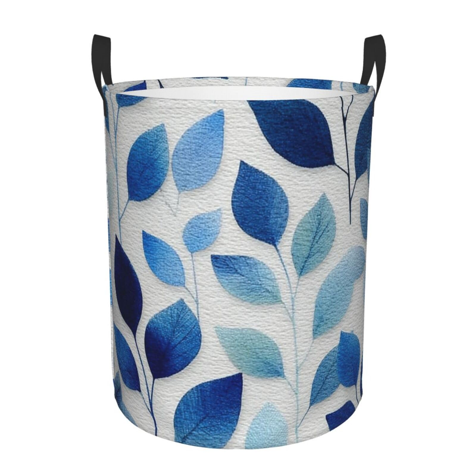 Laundry Basket Large Collapsible Laundry Hamper with Handles blue leaves Laundry Basket Waterproof Freestanding Dirty Clothes Hamper for Bedroom Bathroom Dorm