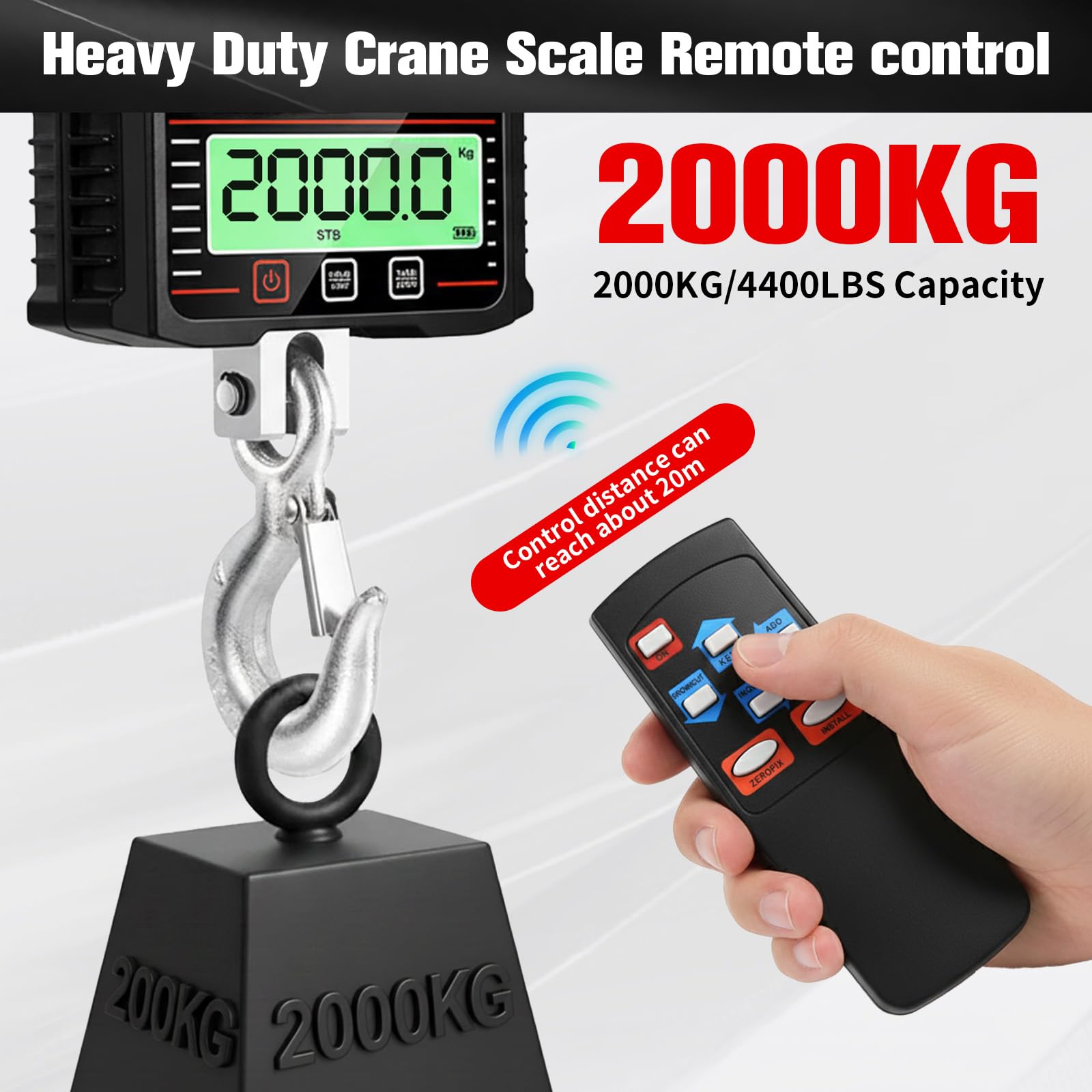 Bilancia per gru 2000kg 4000 lb digitale portatile con telecomando sensore precisione display LCD kg lb N
