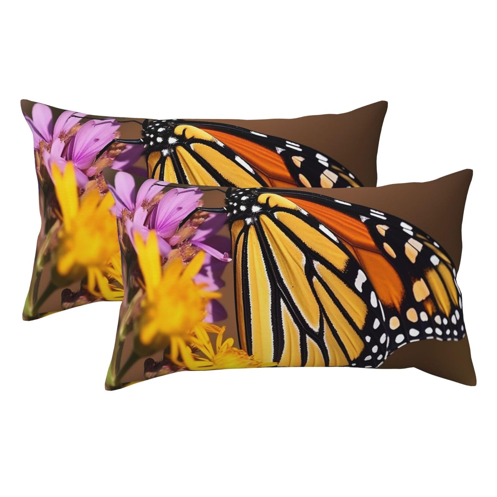 2 Pack King Pillow Cases with Hidden Zipper, Soft Breathable Pillow Covers for Hair and Skin, Monarch Butterfly Pillowcases 20"x36" Bed Pillow Protectors Cover for Sleeping Gifts