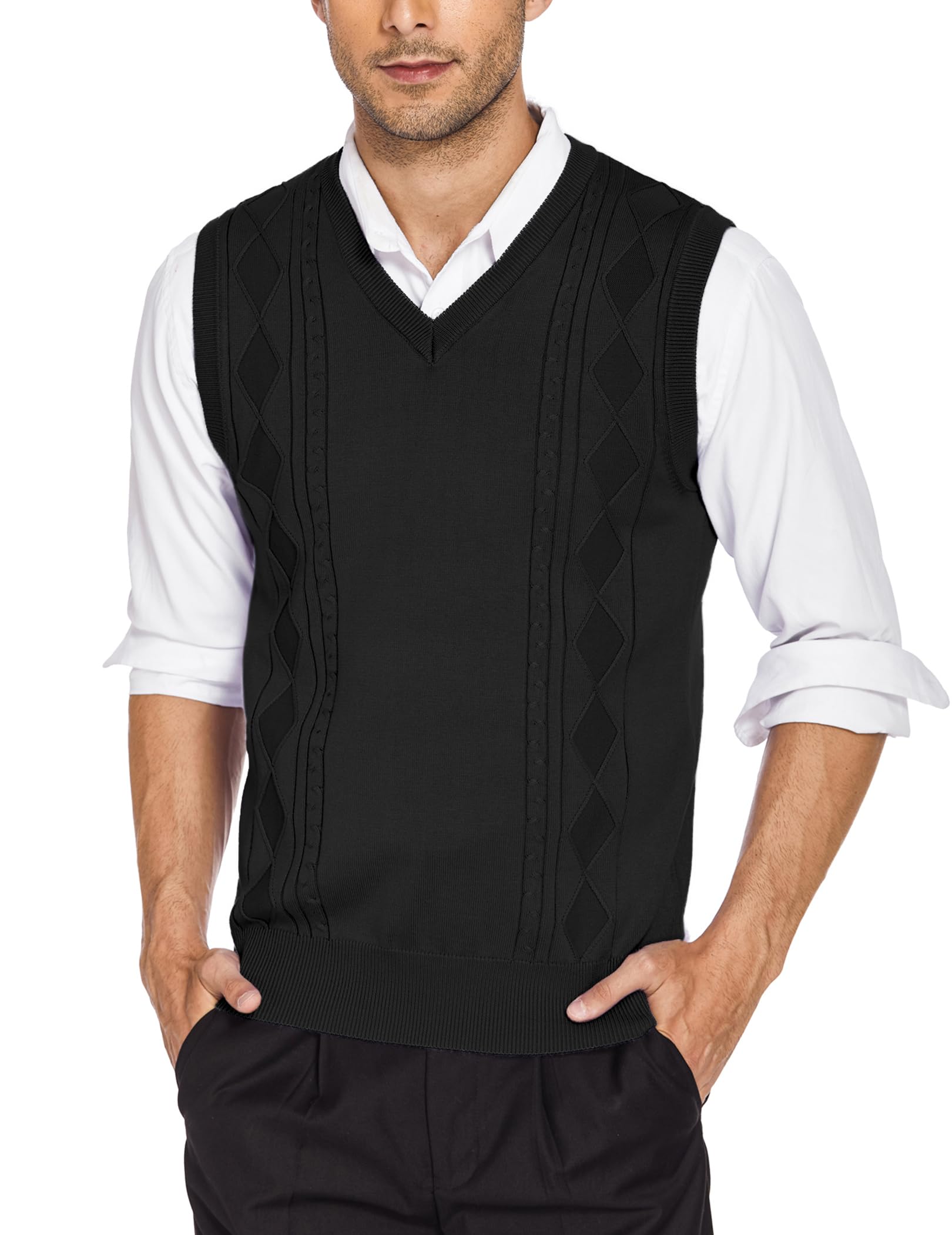 COOFANDY Pullunder Herren V-Ausschnitt Ärmellose Pullover Regular Fit Strickweste Business Pullunder Winter Sweater Weste Vest