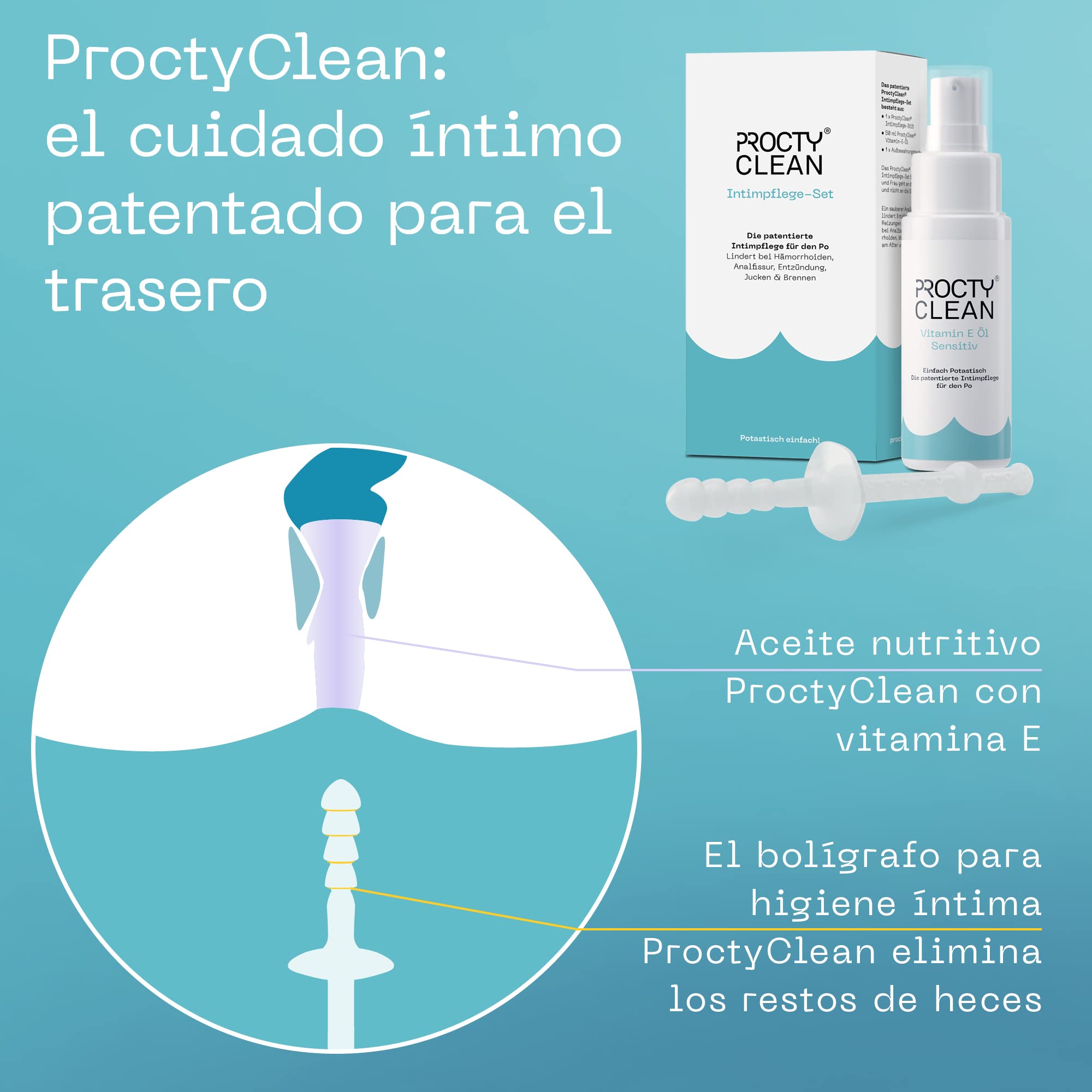 Kit de higiene íntima ProctyClean: Patentado! Alternativa al papel higiénico húmedo. Ungüento para hemorroides y fisuras anales.