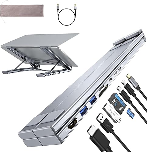 Soporte de estación de acoplamiento para laptop, 8 en 1 USB C Hub HDMI portátil con puertos USB, adaptador multipuerto USB C, estación de