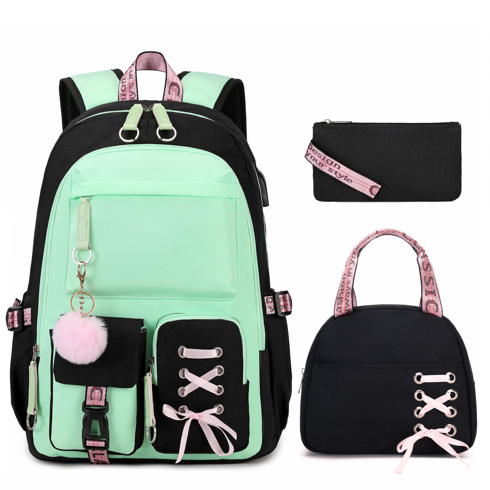 ACESAK Backpacks for Girls, Girls Backpack with Lunch Box and Pencil Case for Teen Kids Elementary Middle High School College Student, Children