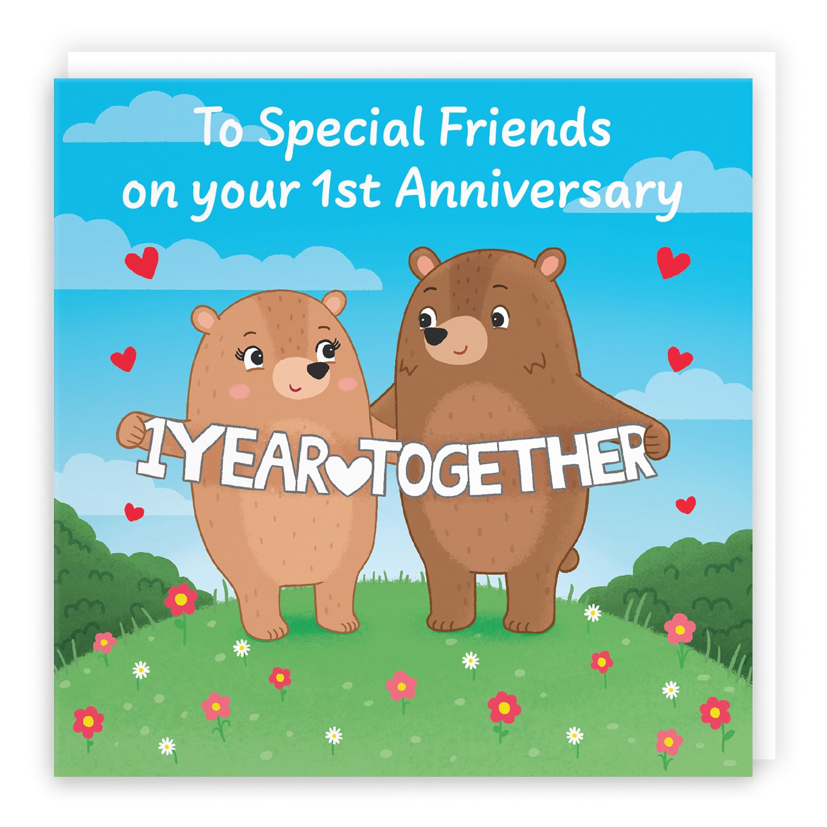 Hunts England, Special Friends 1st Anniversary Card, Paper Anniversary, First Anniversary, 1 Year, Cute Fun Bears Card