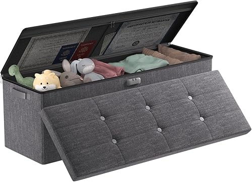 Banco otomano de almacenamiento de 43 pulgadas con cerradura y asas, otomana plegable con almacenamiento para sala de estar, dormitorio, banco
