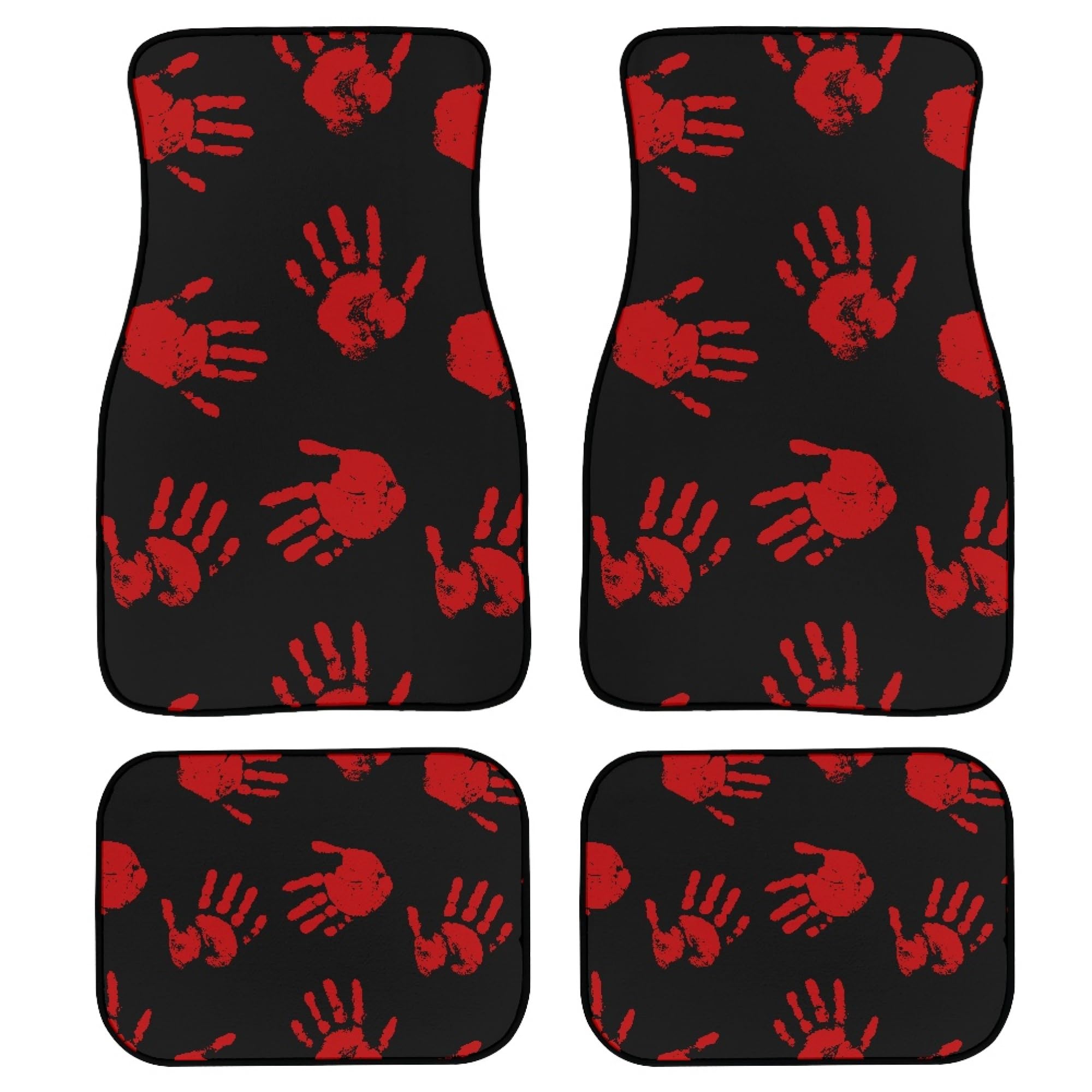 GEMEICHI Blood Hand Print Car Floor Mats Carpet 4Pcs Bloody Human Palm Scattered on Black Background Floor Mats
