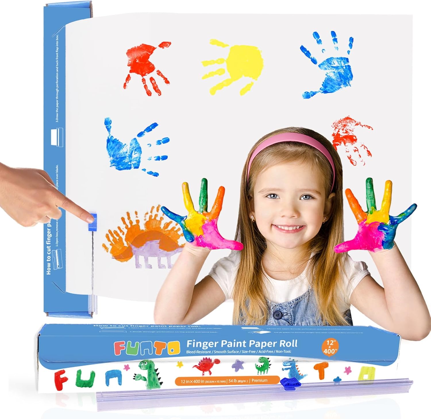 Funto Finger Paint Paper Roll, 12''x400'', SizeFree, White