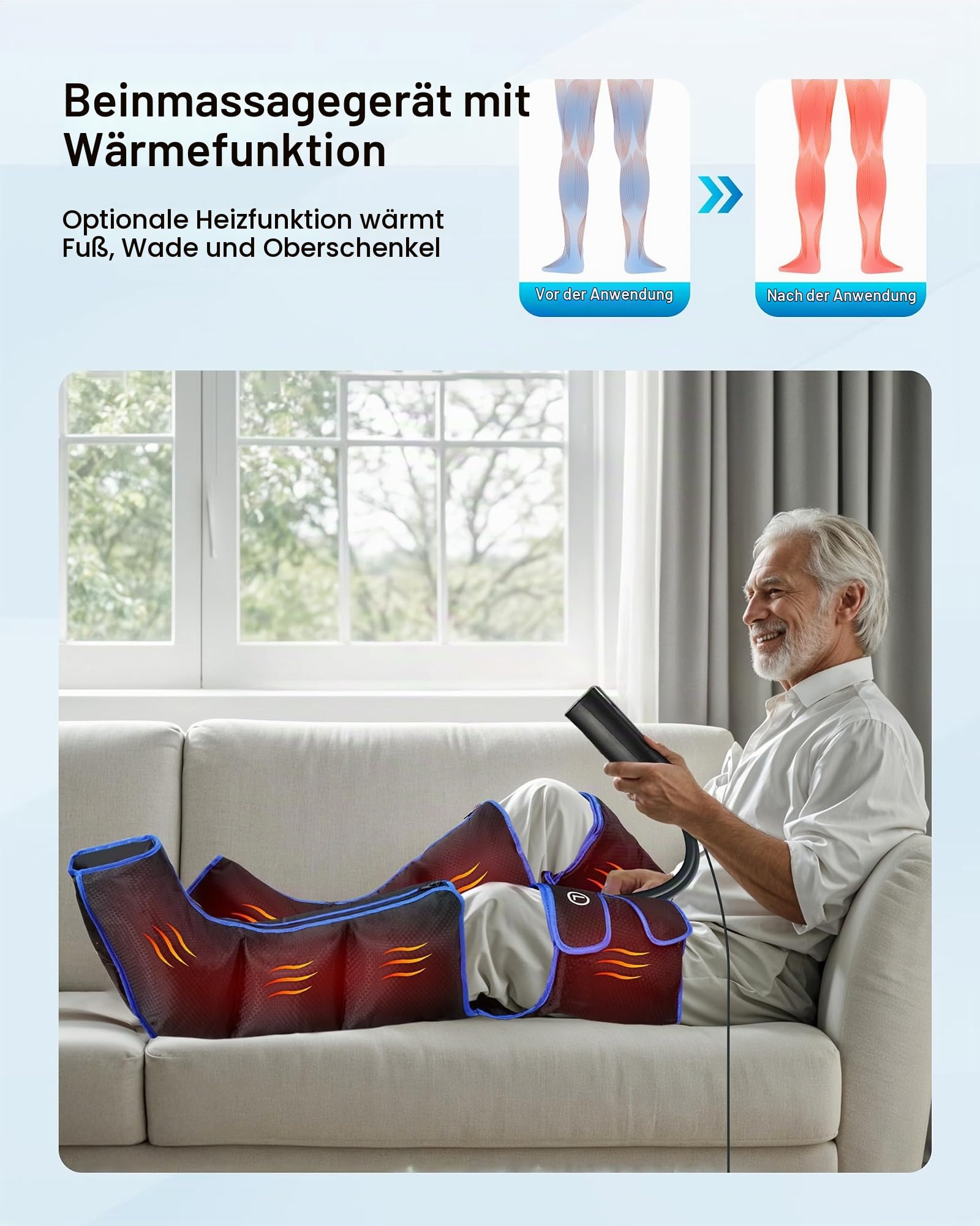 COMFIER Beinmassagegerät mit Wärme und Kompression, 3-in-1 Fuß- und Beinmassagegerät, 6 Modi, 3 Intensitätsstufen und Wärmetherapie, Geschenke für Mama und Papa