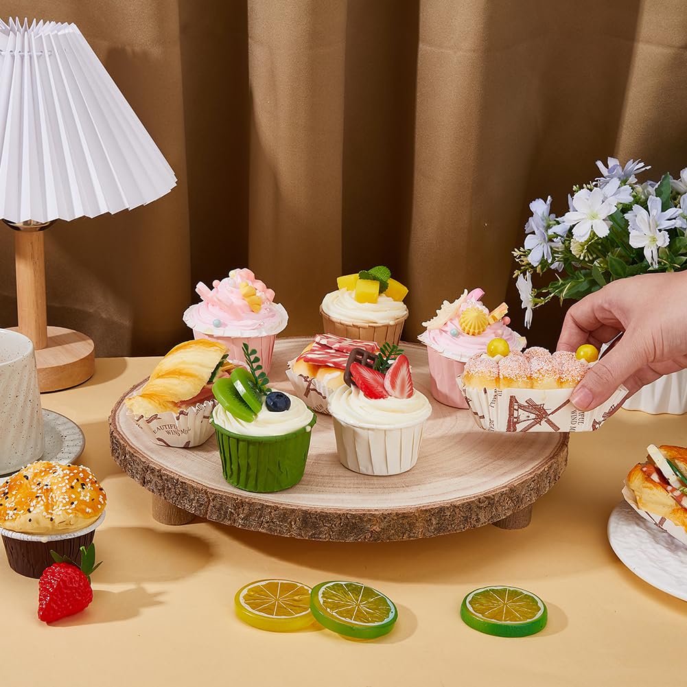 DICOSMETIC 1 Stück Holz Kuchenteller Runder Rustikaler Sockelstander 31.5x30.5x5.3 cm 1 Etage Cupcake Display Halterung Mit Holzscheibenfüßen Für Hochzeit Geburtstag Party