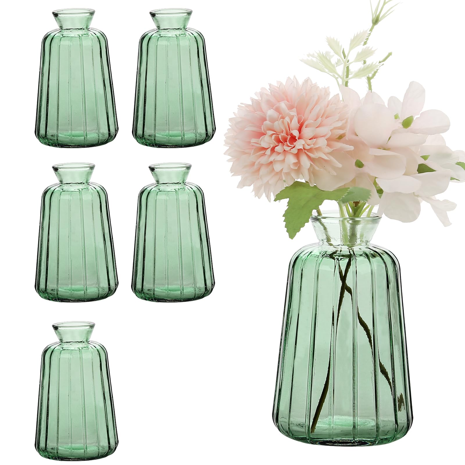 Avmvnvc 6 Mini Vases, Vases for Wedding Table Decoration - Modern Decorative Vases Mini Table Vases Modern Decorative Small Vases Decorative Green