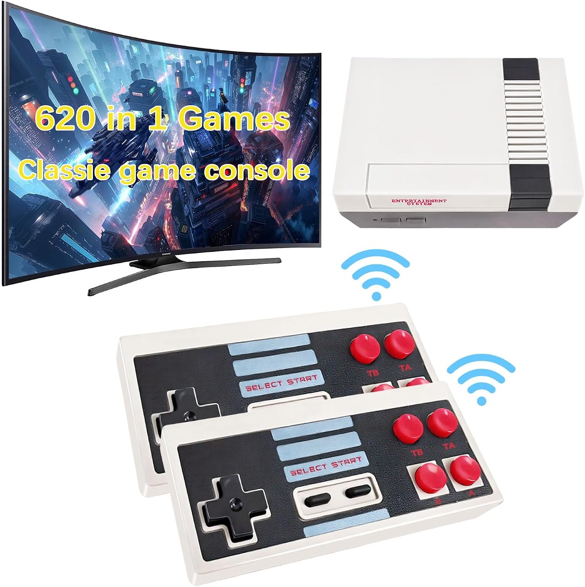 Consola de juegos retro clásica construida con 621 videojuegos clásicos, sistema de juegos portátil con salida Av y controladores inalámbricos duales, Plug and Play.