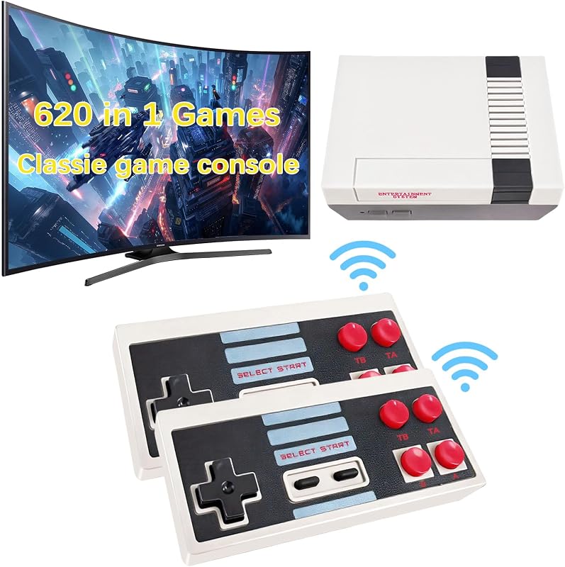 Consola de juegos retro clásica construida con 621 videojuegos clásicos, sistema de juegos portátil con salida Av y controladores inalámbricos duales, Plug and Play.