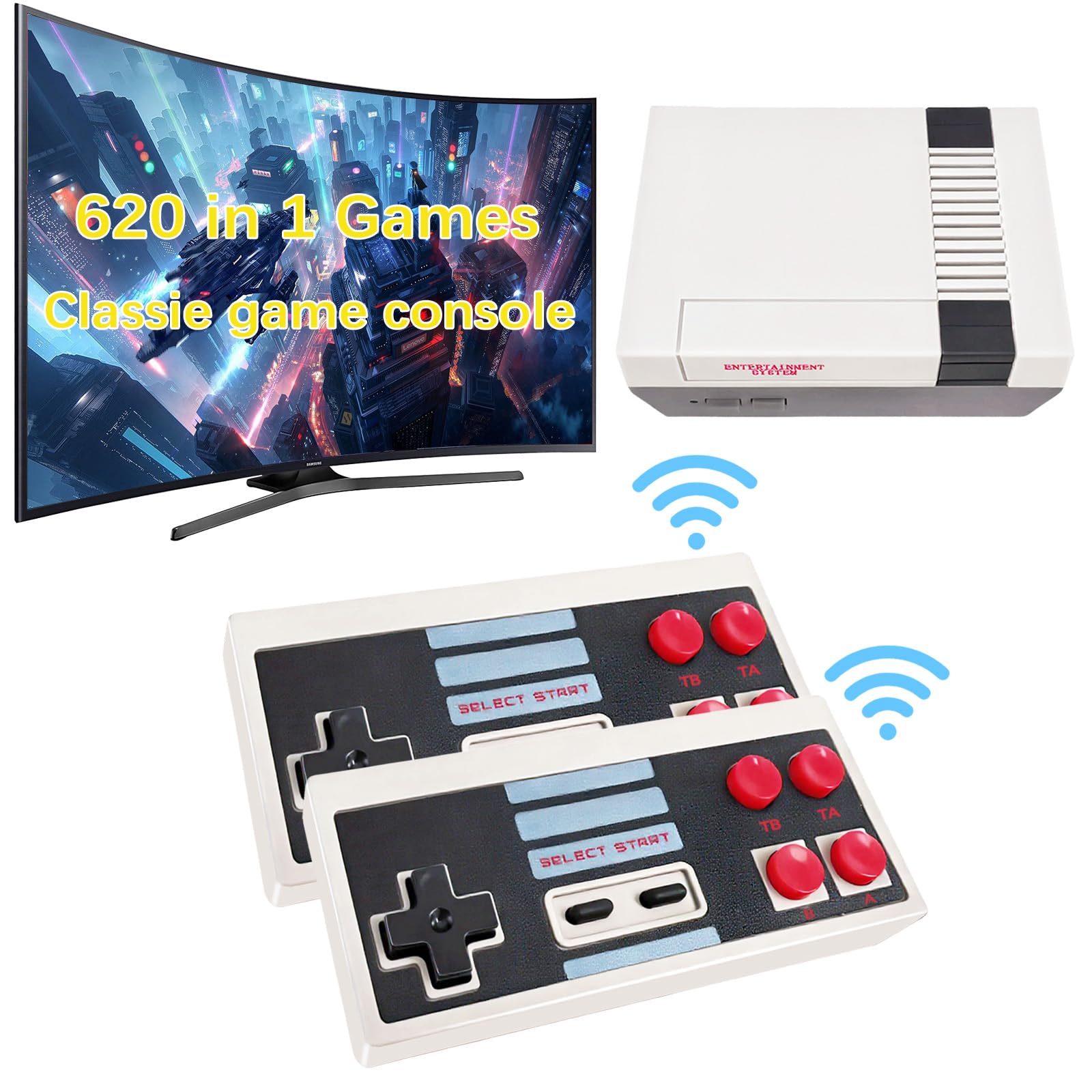 Classic Retro Game Console Built 621Classic Video Games,Av Output Handheld Game System with Dual Wireless Controllers,Plug and Play.