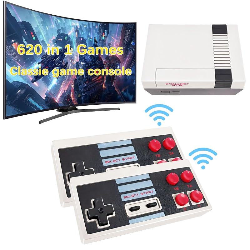 Classic Retro Game Console Built 621Classic Video Games,Av Output Handheld Game System with Dual Wireless Controllers,Plug and Play.