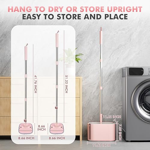 Miniatura 2 de KZKR Juego de trapeador giratorio cuadrado y cubo con sistema de agua sucia y limpia de separación automática, cabezal de trapeador giratorio de 360