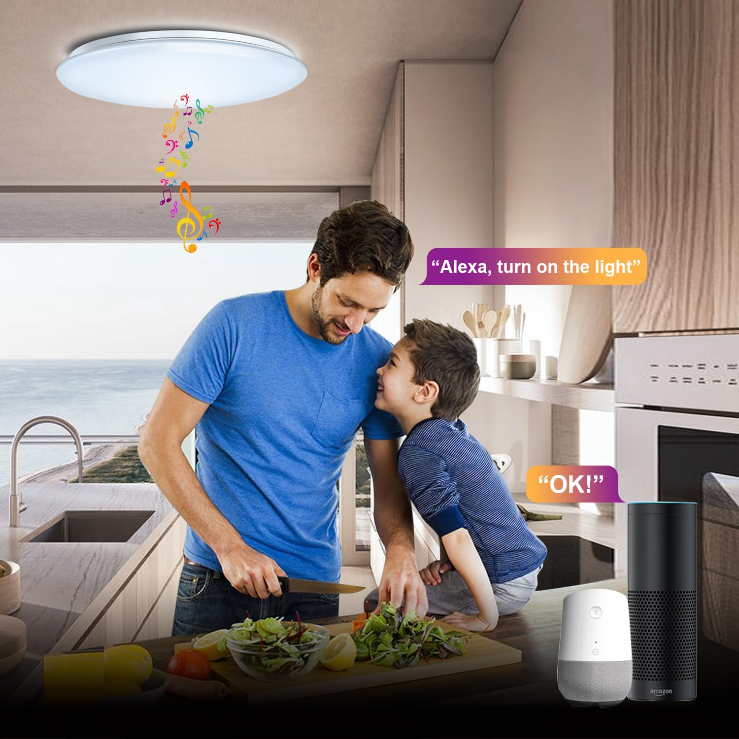 Φ40cm 45W WIFI Musica Lampada da Soffitto LED Compatibile con Alexa Google Home Compatibile con Altoparlante Bluetooth RGB Cambia Colore Dimmerabile per Cucina Camera da Letto Bagno