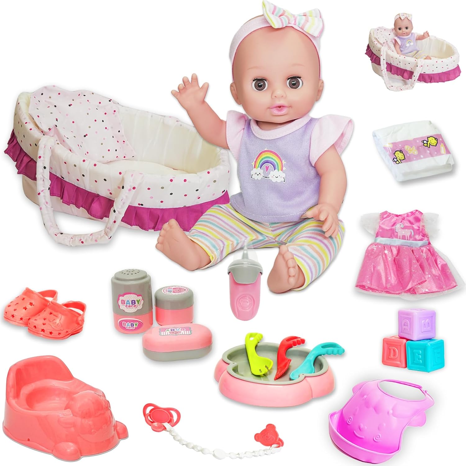 12 Inch Baby Doll Play Set with Carrier Bassinet Bed,Talking Realistic Newborn Baby Doll Toys Incl 2 Clothes & Accessories, Feeding Care Toddler Infant Doll Gifts for Age 3 4 5 6+ Years Old Girls Kid 12 Inch Baby Doll Play Set with Carrier Bassinet Bed,Talking Realistic Newborn Baby Doll Toys Incl 2 Clothes & Accessories, Feeding Care Toddler Infant Doll Gifts for Age 3 4 5 6+ Years Old Girls Kid