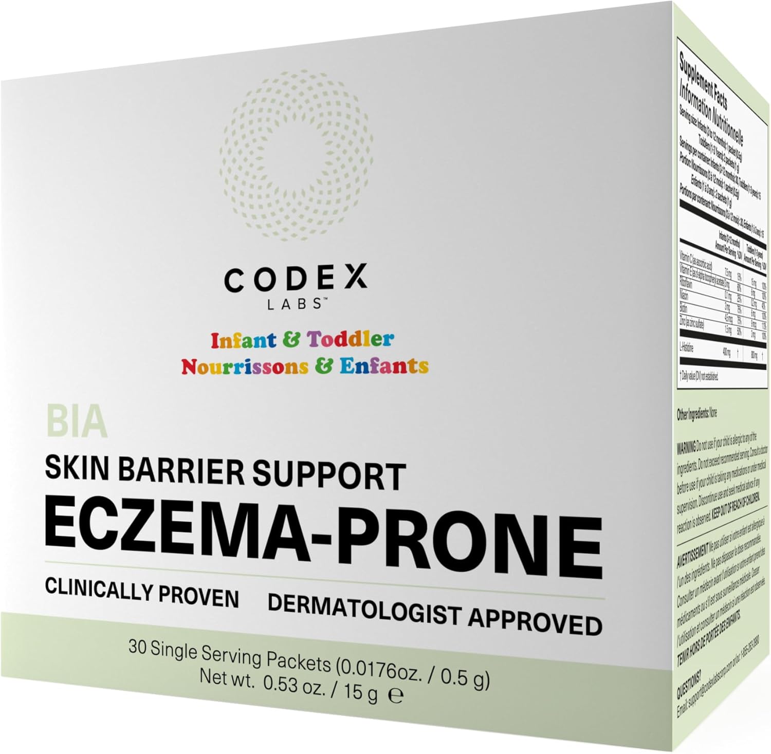 Codex Labs Infant & Toddler Skin Barrier Support - Unflavored L-Histidine Supplement with Vitamins & Minerals - 30 Servings, Tested for Sensitive & Eczema-Prone Skin - Made in USA