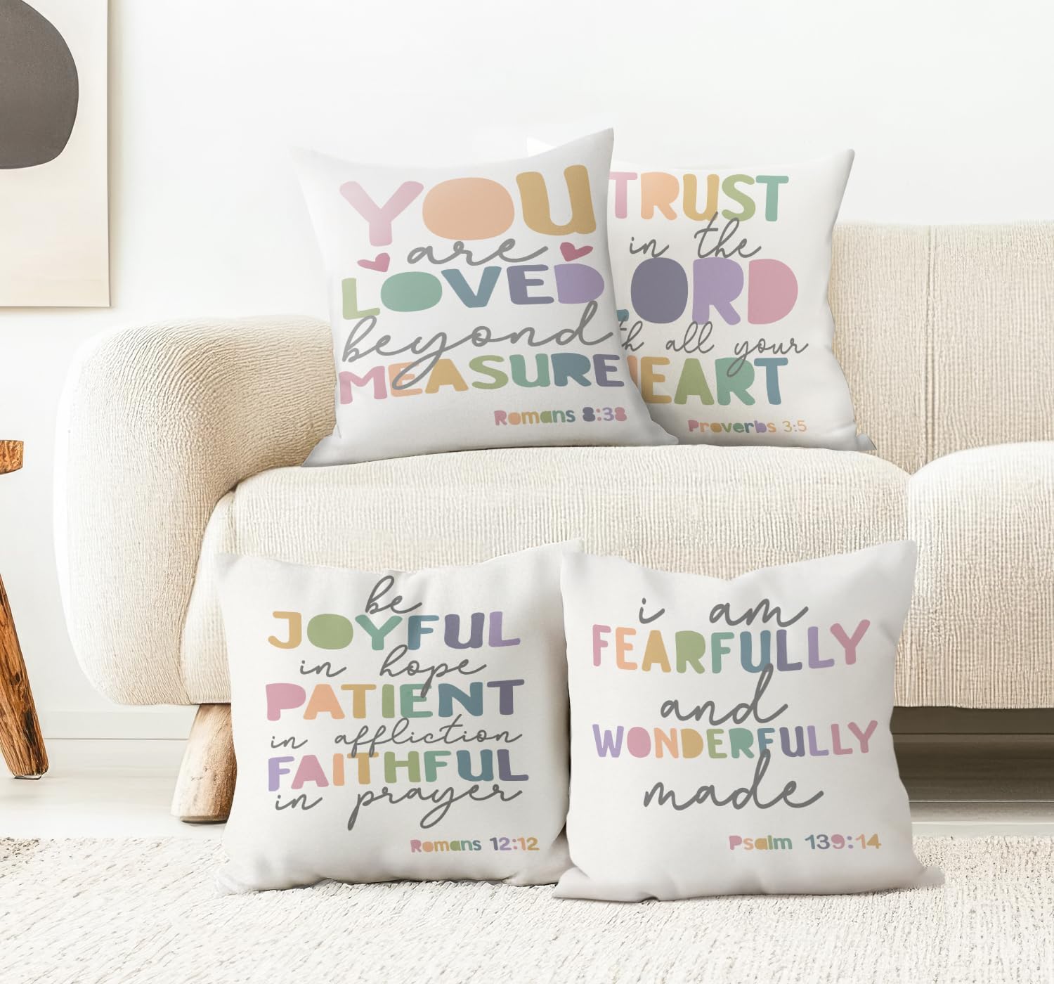 Positive Classroom Decorative Pillow Covers,Inspirational Christian Bible Verse Throw Pillow Covers Decor for Home Playroom Nursery Kids Teen Bedroom,18x18 Inch Pillowcase Set of 4