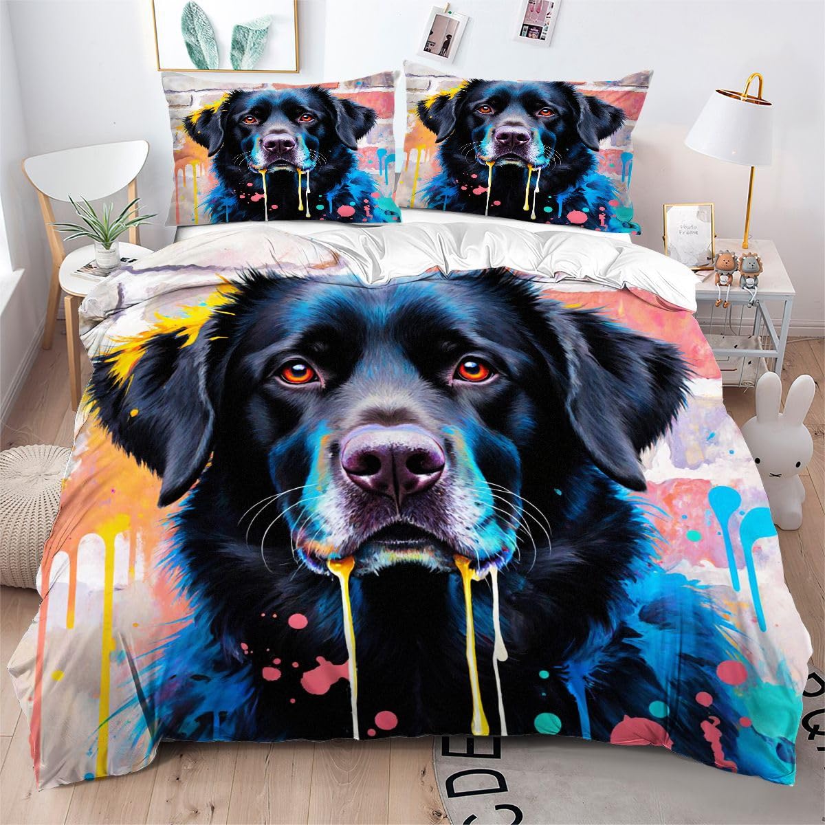 Parure de lit 160x200 chien fermeture éclair pour un enfilage facile
