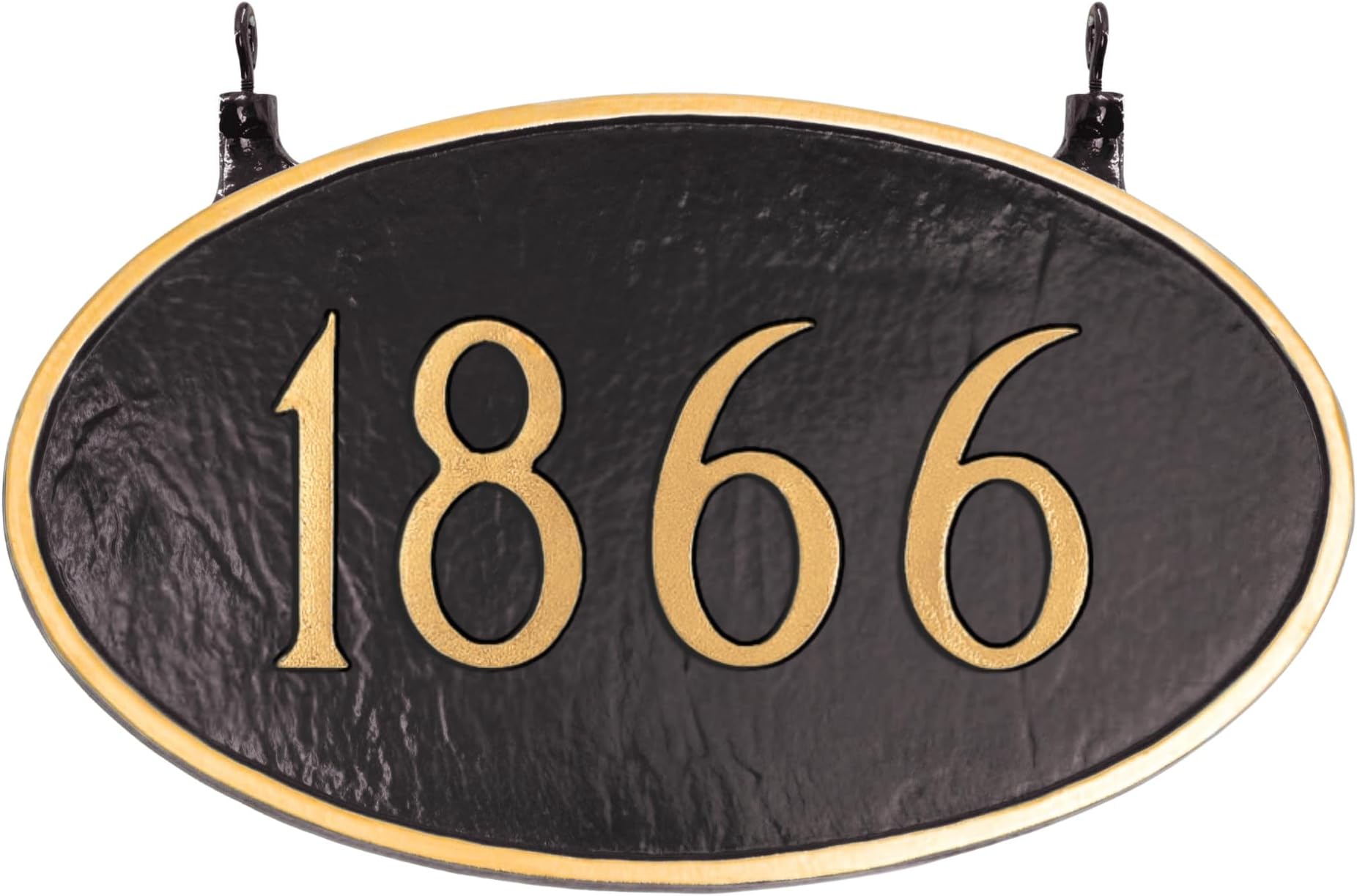Cast Metal House Number Plaque, Double Sided Hanging Classic Oval Address Sign, Standard, Black/Gold