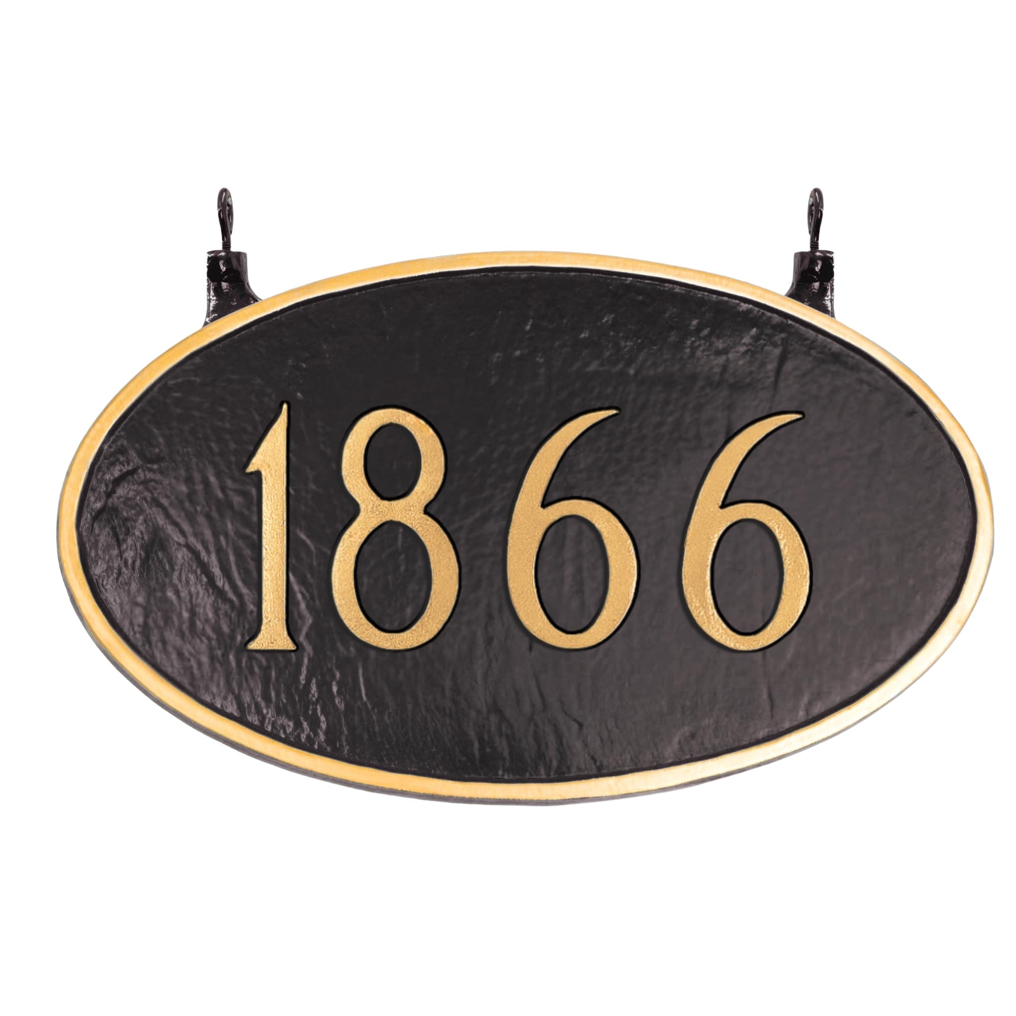 Cast Metal House Number Plaque, Double Sided Hanging Classic Oval Address Sign, Standard, Black/Gold