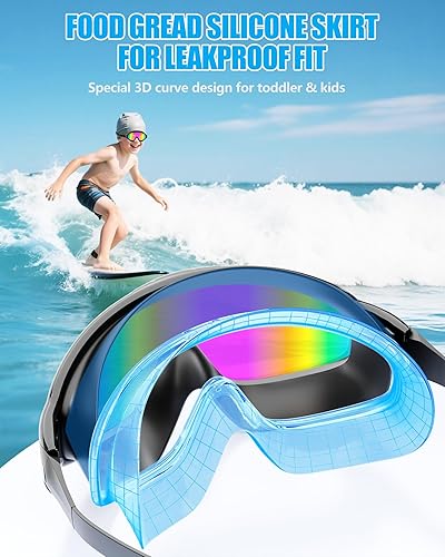 Miniatura 6 de Aegend Paquete de 2 gafas de natación de visión amplia, antivaho, UV, sin fugas, con tapones para los oídos para niños de 3 a 14 años