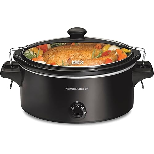 Hamilton Beach Stay or Go Portable Slow Cooker with Lid Lock, Dishwasher-Safe Crock, 6-Quart, Black 33261