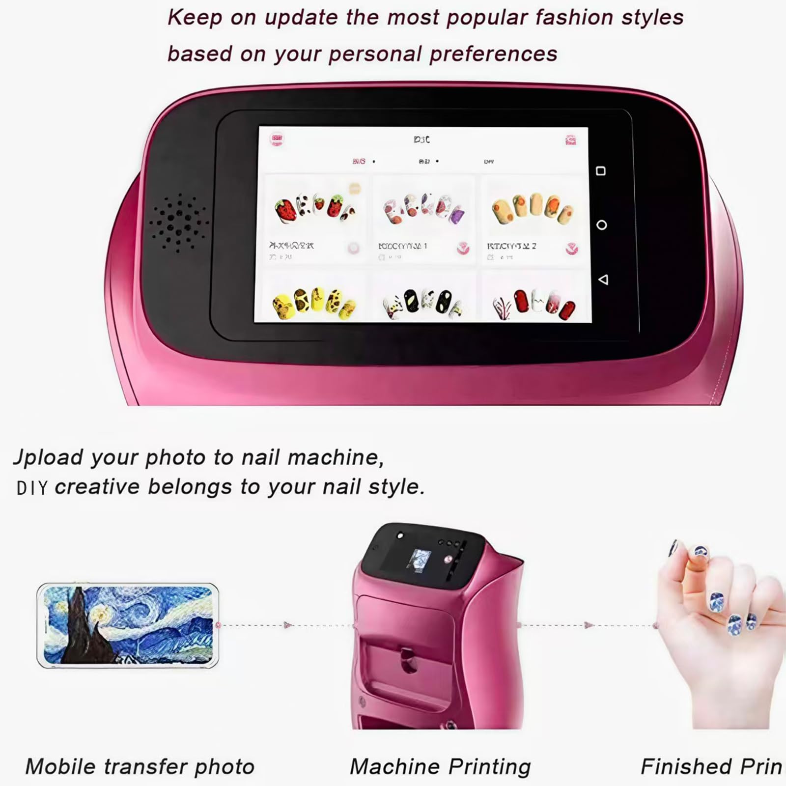 Stampante 3D per nail art, macchina automatica intelligente per unghie con touch screen, controllo app 10 s, per salone domestico