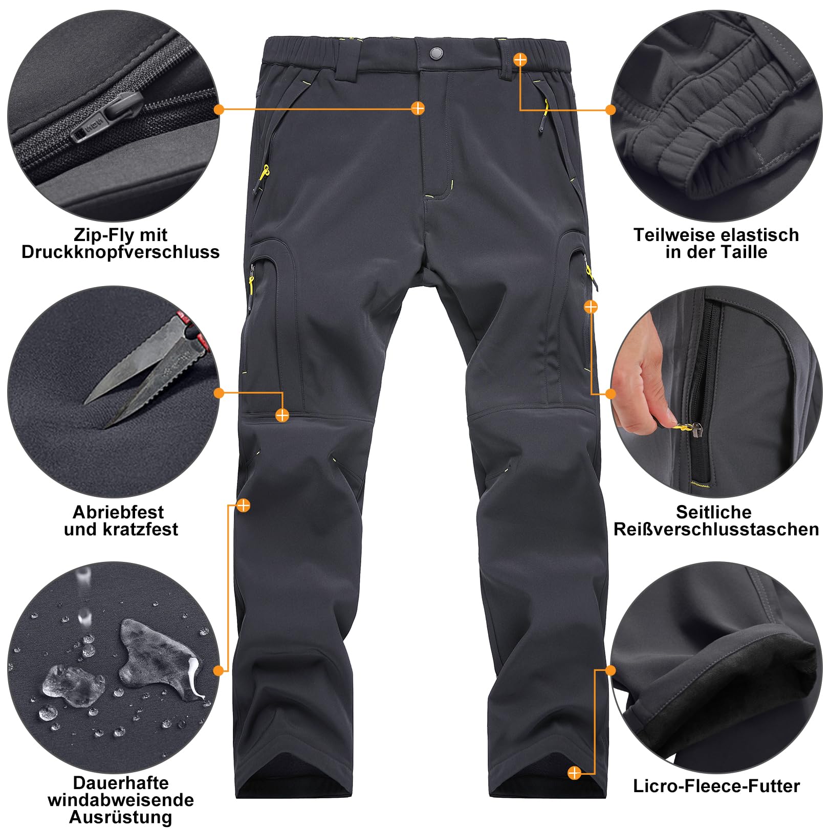 yeyity Pantalon d'extérieur pour homme - Imperméable - Softshell - Coupe-vent - Pantalon de ski d'hiver - Doublure polaire chaude