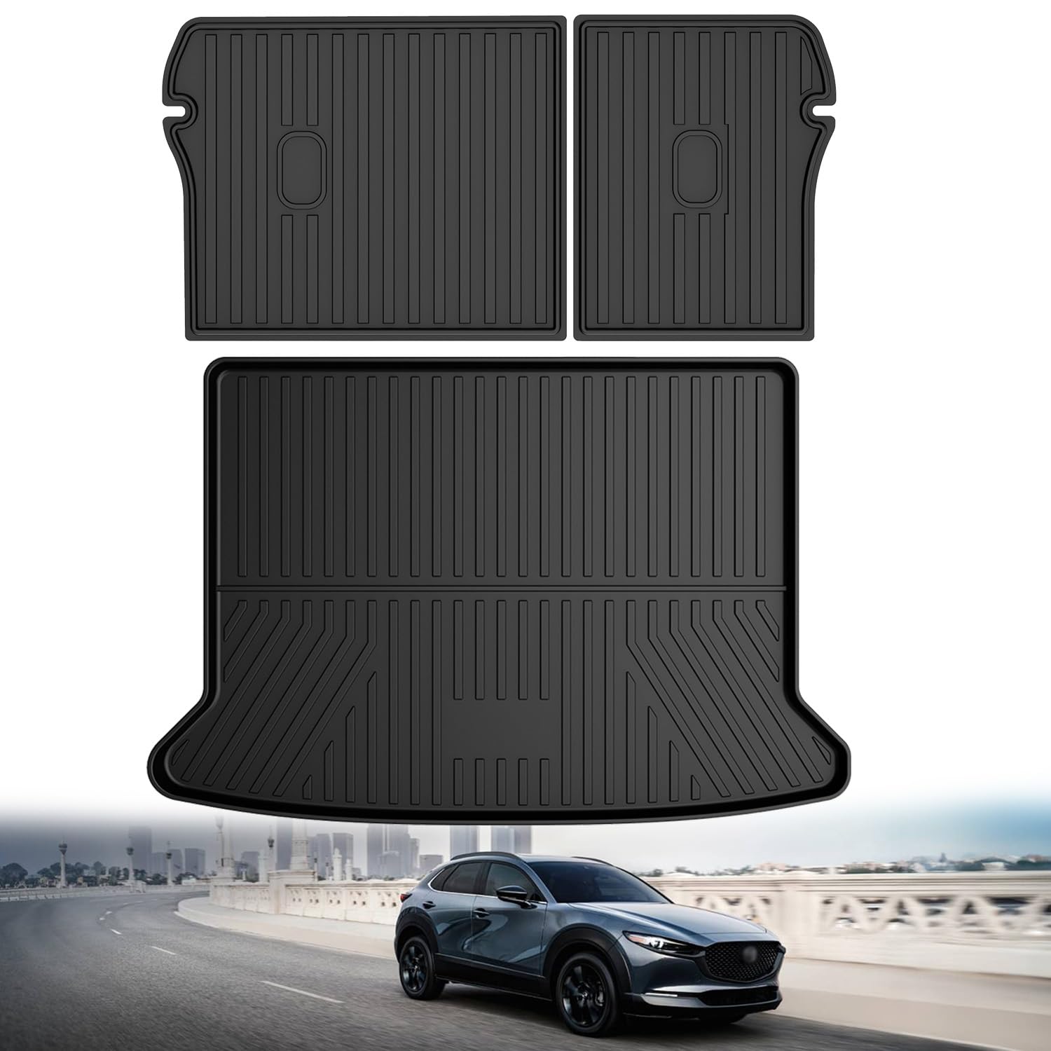 Original 2020-2025 CX-30 Cargo Liner & Backrest Mat Compatible with Mazda CX30 All Model - Custom Fit TPE Trunk Mat & Backrest Mat - All Weather Cargo Liner Car Accessories Fit for CX 30 2020-2025