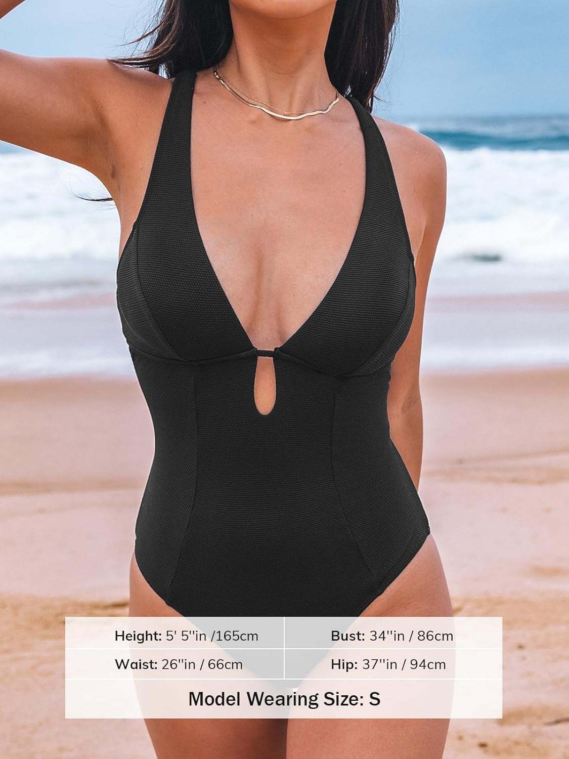 CUPSHE Women's One Piece Swimsuit Deep V Neck Keyhole Cutout O Ring Textured Bathing Suit - Image 5