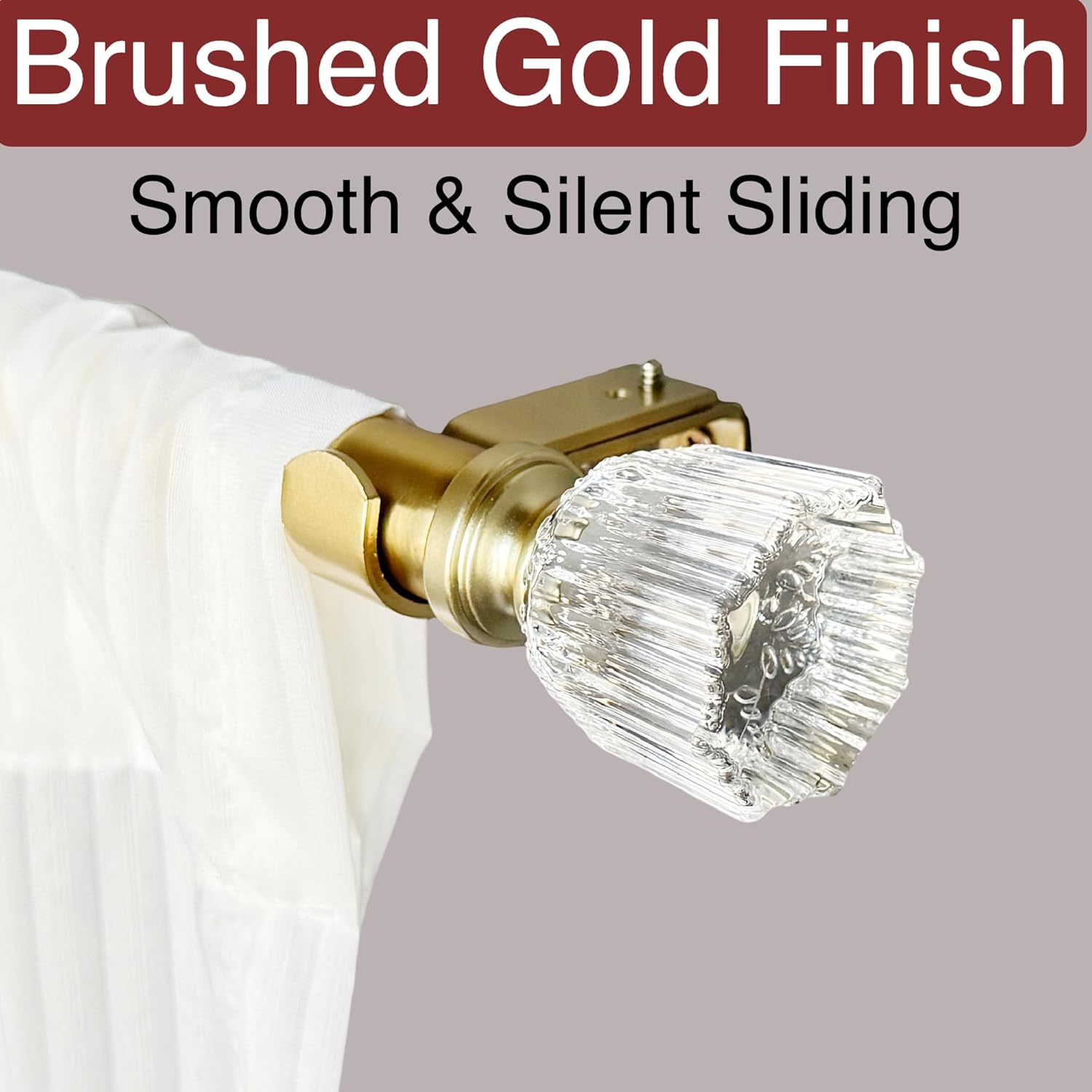 Adjustable 72-144 Inch Brass Gold Curtain Rods for Large Windows 68-140 Inches, 1 Inch Extra Long Decorative Curtain Rods with Crystal Fluted Ends, Single Heavy Duty Drapery Rod for Patio Door